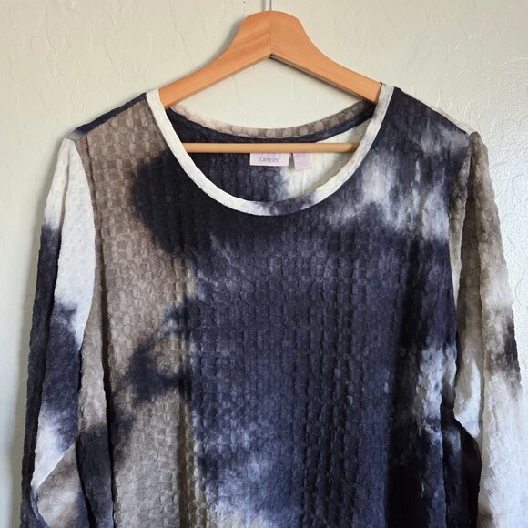 LOGO by Lori Goldstein Textured Tie Dye Tunic Top Black/Multi 3/4 Sleeve 2X NWOT - Picture 3 of 10